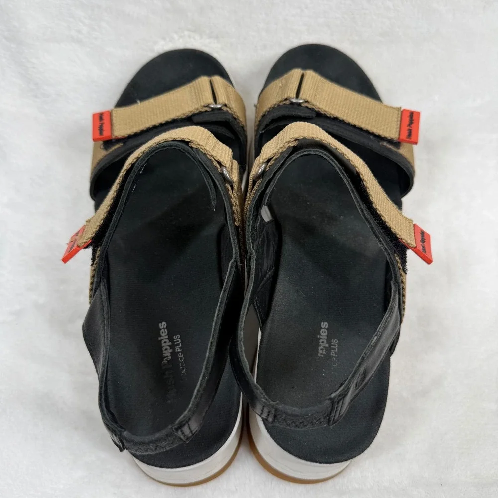 Hush Puppies Brite‎ Jute Black Tan Platform Sporty Sandals HW06698-002 Womens 8